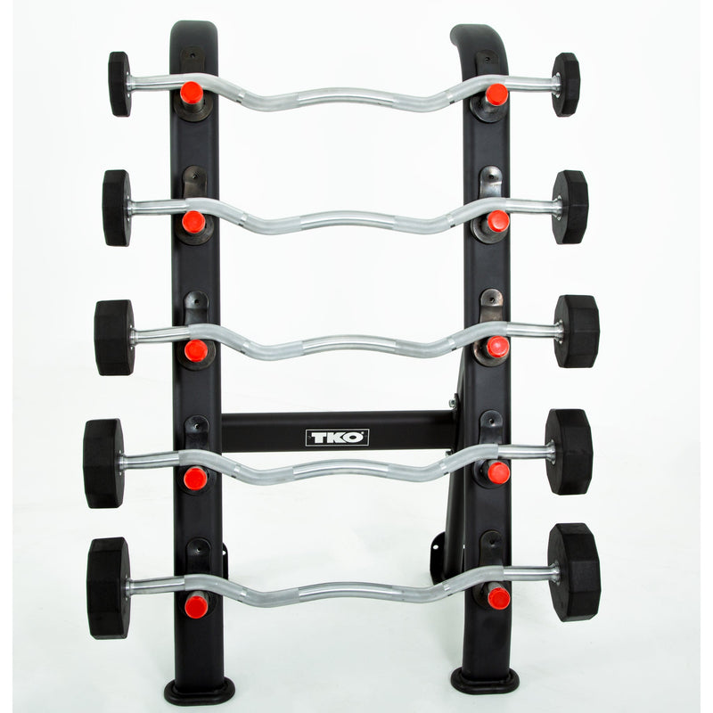 TKO Rubber EZ Curl Barbells w/ 5 Set BB Rack (20 - 60 lbs) - Free Weights - TKO