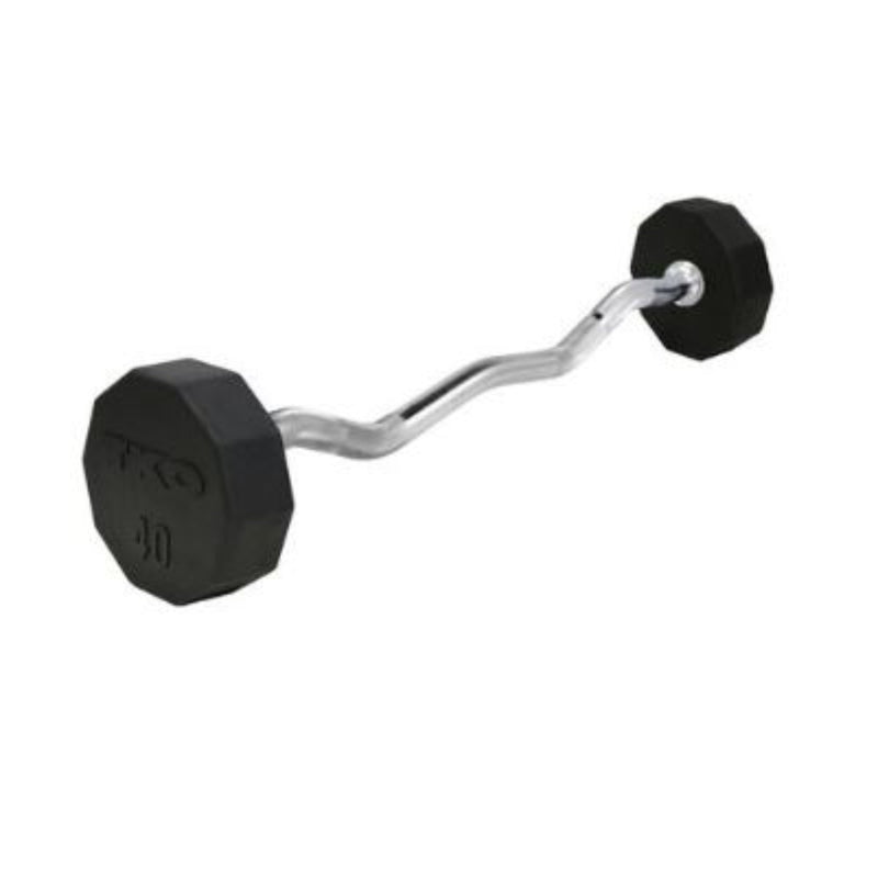 TKO Rubber EZ Curl Barbells w/ 5 Set BB Rack (20 - 60 lbs) - Free Weights - TKO