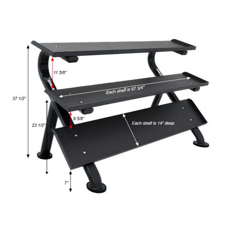 TKO Rubber Hex Dumbbells w/ 3 - Tier Horizontal DB Rack (5 - 75 lbs) - Free Weights - TKO