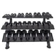 TKO Rubber Hex Dumbbells w/ 3 - Tier Horizontal DB Rack (5 - 75 lbs) - Free Weights - TKO