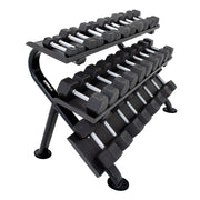 TKO Rubber Hex Dumbbells w/ 3 - Tier Horizontal DB Rack (5 - 75 lbs) - Free Weights - TKO