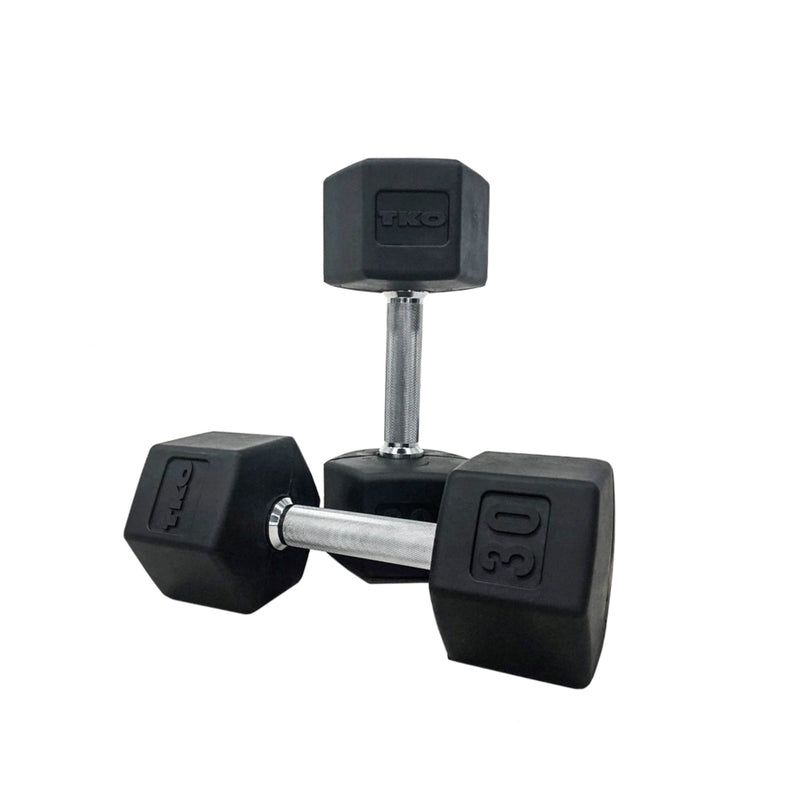 TKO Rubber Hex Dumbbells w/ 3 - Tier Rail Rack (5 - 50 lbs) - Free Weights - TKO