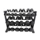 TKO Rubber Hex Dumbbells w/ 3 - Tier Rail Rack (5 - 50 lbs) - Free Weights - TKO