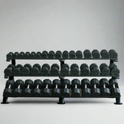 TKO Rubber Hex Dumbbells w/ 3 tier Shelf Rack (5 - 100lb) - Free Weights - TKO