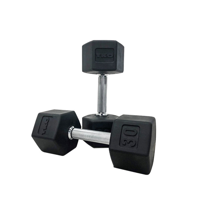 TKO Rubber Hex Dumbbells w/ 8pr Vertical DB Rack (3 - 25 lbs) - Free Weights - TKO