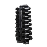 TKO Rubber Hex Dumbbells w/ 8pr Vertical DB Rack (5 - 30 lbs) - Free Weights - TKO