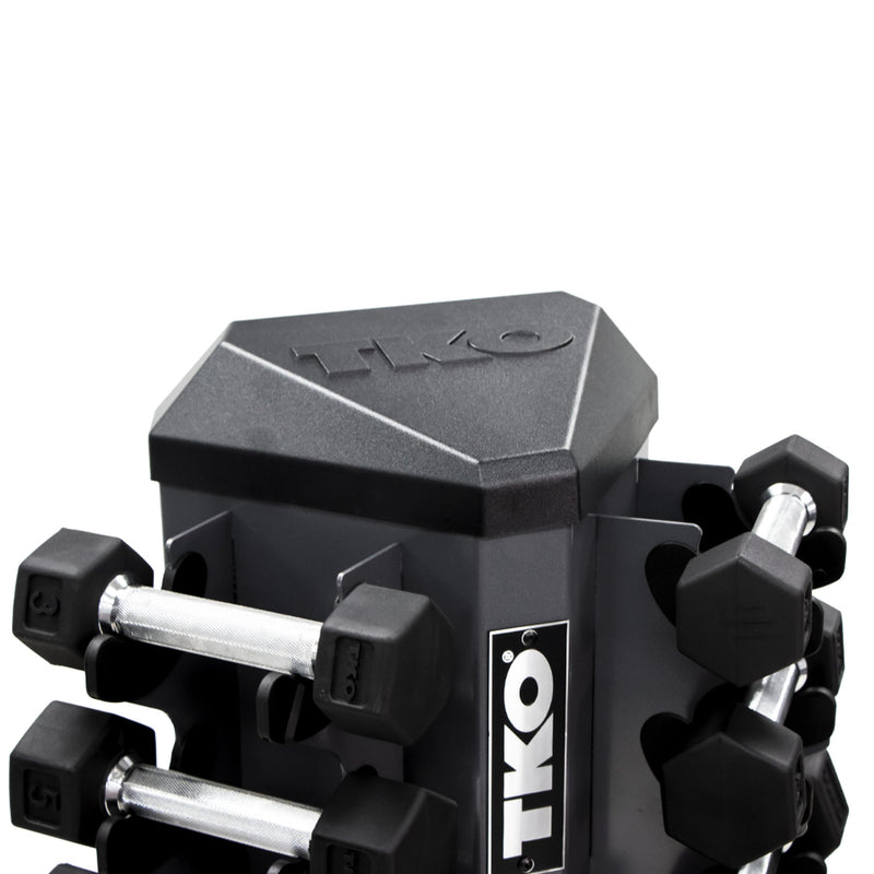 TKO Rubber Hex Dumbbells w/ 8pr Vertical DB Rack (5 - 30 lbs) - Free Weights - TKO