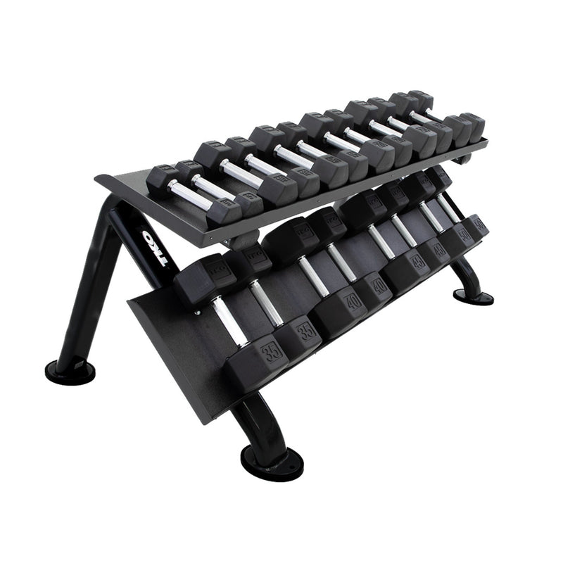 TKO Rubber Hex Dumbbells w/Horizontal DB Rack (5 - 50 lbs) - Free Weights - TKO