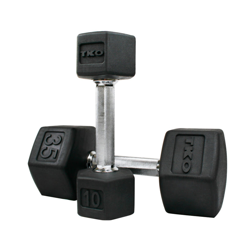 TKO Rubber Hex Dumbbells w/Horizontal DB Rack (5 - 50 lbs) - Free Weights - TKO
