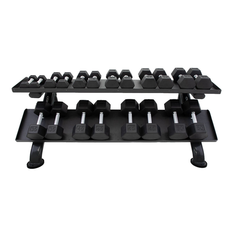 TKO Rubber Hex Dumbbells w/Horizontal DB Rack (5 - 50 lbs) - Free Weights - TKO