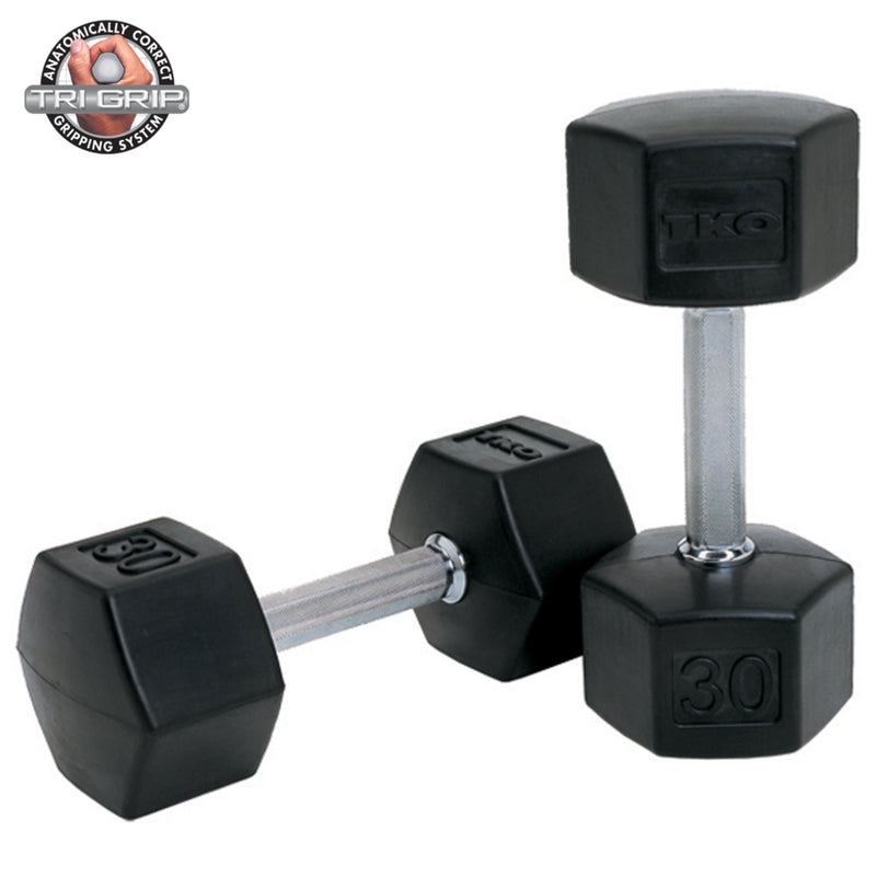 TKO Rubber Hex Dumbell Sets - Tri - Grip Handle (814TXR) - Free Weights - TKO