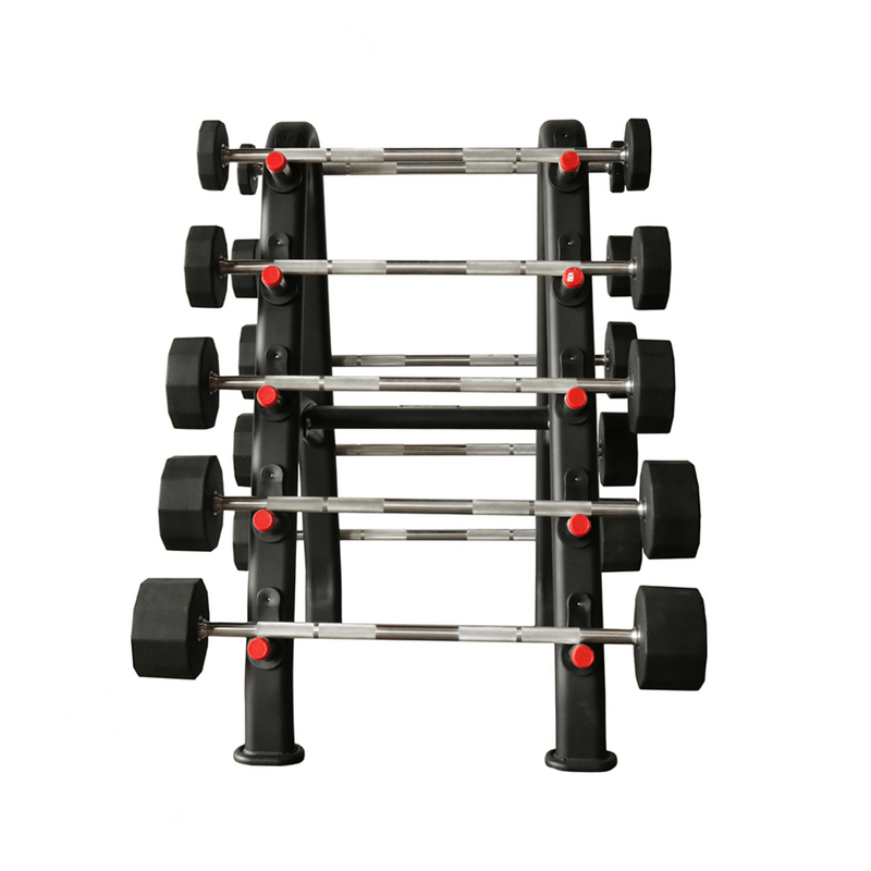 TKO Rubber Straight Barbells w/ 10 Set BB Rack (20 - 110 lbs) - Free Weights - TKO