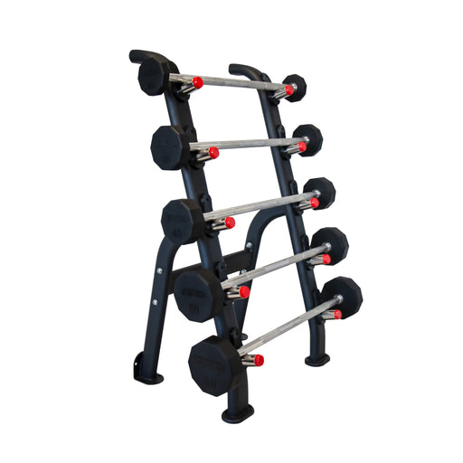 TKO Rubber Straight Barbells w/ 5 Set BB Rack (20 - 60 lbs) - Free Weights - TKO