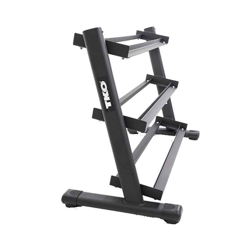 TKO Urethane Hex Tri - grip Handle Dumbbells w/ 3 - Tier Rail Rack (5 - 50 lbs) - Free Weights - TKO