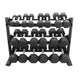 TKO Urethane Hex Tri - grip Handle Dumbbells w/ 3 - Tier Rail Rack (5 - 50 lbs) - Free Weights - TKO
