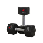 TKO Urethane Hex Tri - grip Handle Dumbbells w/ 3 - Tier Rail Rack (5 - 50 lbs) - Free Weights - TKO