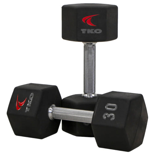 TKO Urethane Hex Tri - grip Handle Dumbbells w/ 3 - Tier Tray Rack (5 - 50 lbs) - Free Weights - TKO