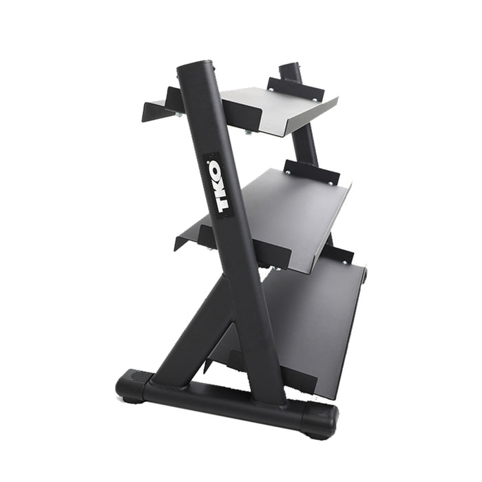 TKO Urethane Hex Tri - grip Handle Dumbbells w/ 3 - Tier Tray Rack (5 - 50 lbs) - Free Weights - TKO