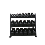 TKO Urethane Hex Tri - grip Handle Dumbbells w/ 3 - Tier Tray Rack (5 - 50 lbs) - Free Weights - TKO