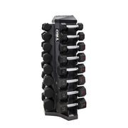 TKO Urethane Hex Tri - grip Handle Dumbbells w/ 8pr Vertical DB Rack (3 - 25 lbs) - Free Weights - TKO