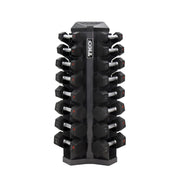 TKO Urethane Hex Tri - grip Handle Dumbbells w/ 8pr Vertical DB Rack (3 - 25 lbs) - Free Weights - TKO