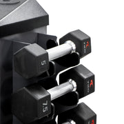 TKO Urethane Hex Tri - grip Handle Dumbbells w/ 8pr Vertical DB Rack (3 - 25 lbs) - Free Weights - TKO