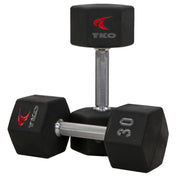 TKO Urethane Hex tri - grip Handle Dumbbells w/ Horizontal DB Rack (5 - 75 lbs) - Free Weights - TKO