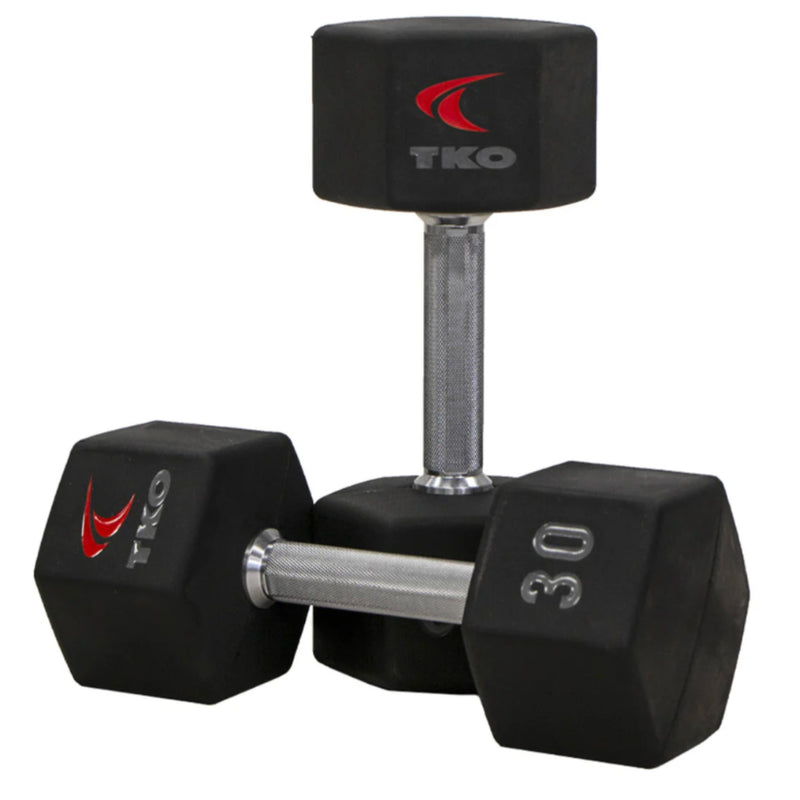 TKO Urethane Hex tri - grip Handle Dumbbells w/ Horizontal DB Rack (5 - 75 lbs) - Free Weights - TKO