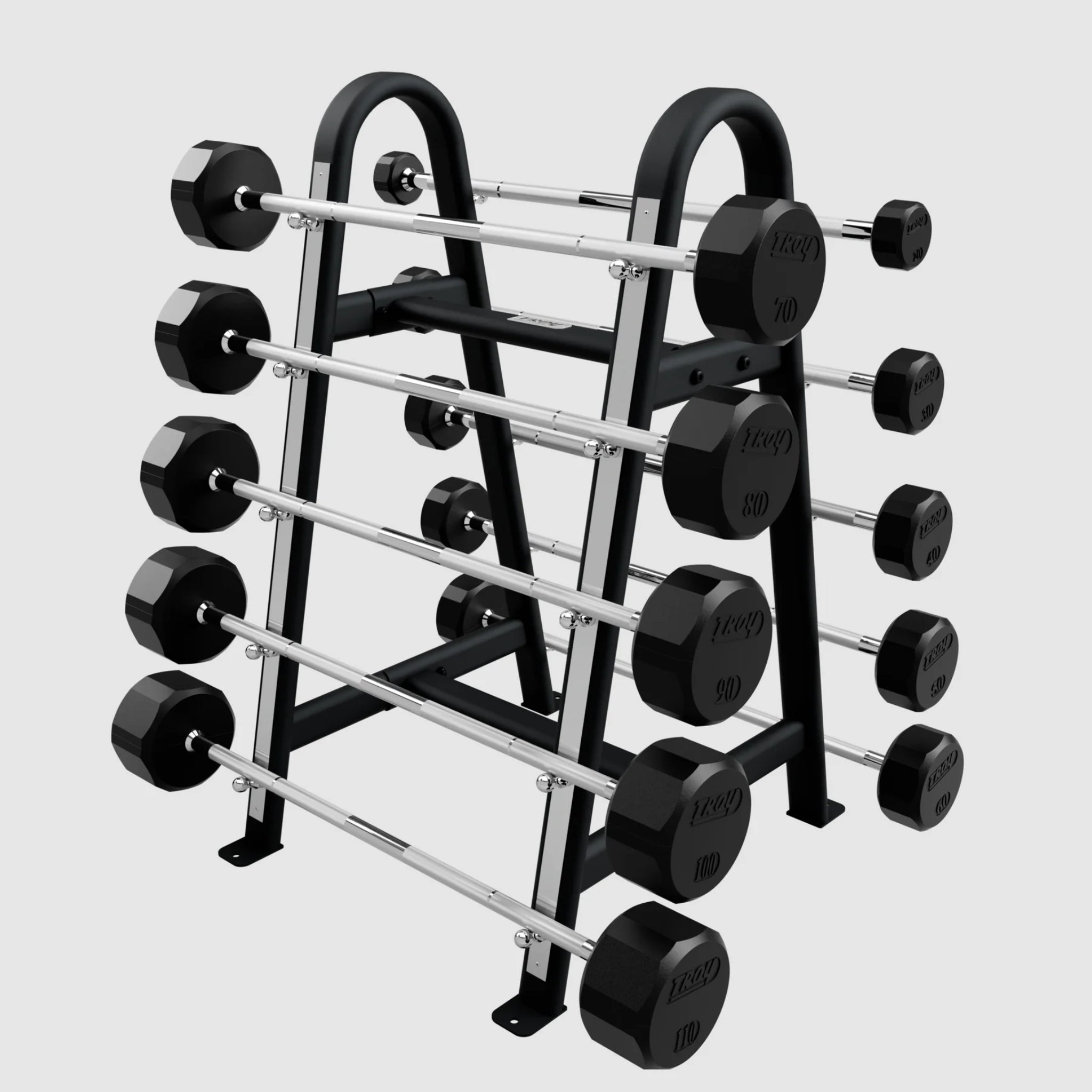 TROY 12-Sided Rubber Barbell Set with Rack (20-110 Gym Emotion
