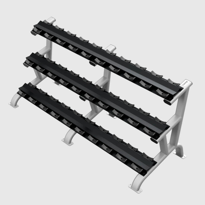Troy 12 Sided Rubber Dumbbell Set with storage rack (5 - 75lbs.) - Free Weights - Troy VTX