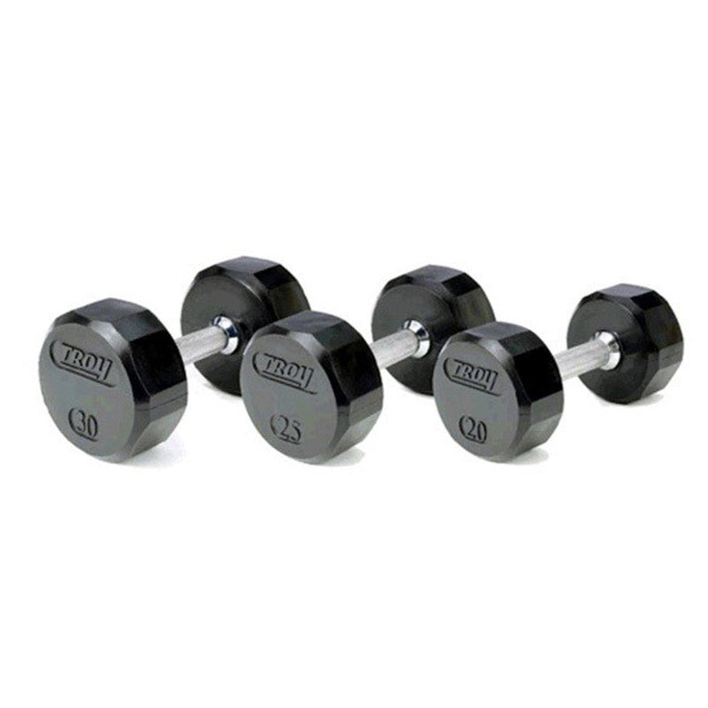 Troy 12 Sided Rubber Dumbbell Set with storage rack (5 - 75lbs.) - Free Weights - Troy VTX