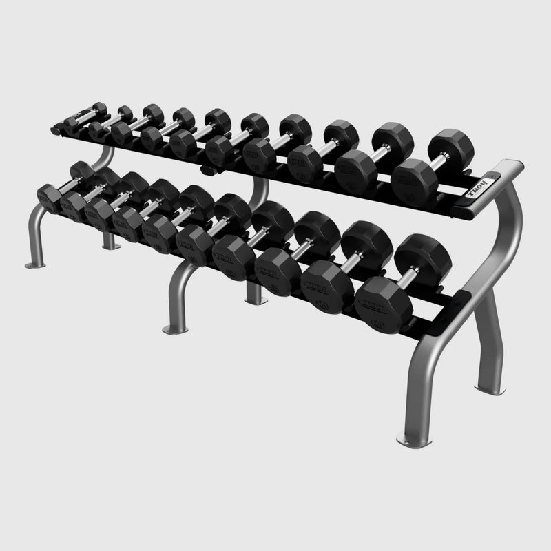 Troy 12 Sided Rubber Dumbbell Set with storage racks (55 - 100lbs.) - Free Weights - Troy VTX
