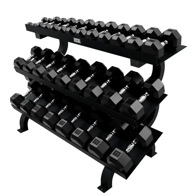 Troy 12 Sided Rubber Dumbbell Set with Vertical Storage Racks (5 - 75lbs.) - Free Weights - Troy VTX