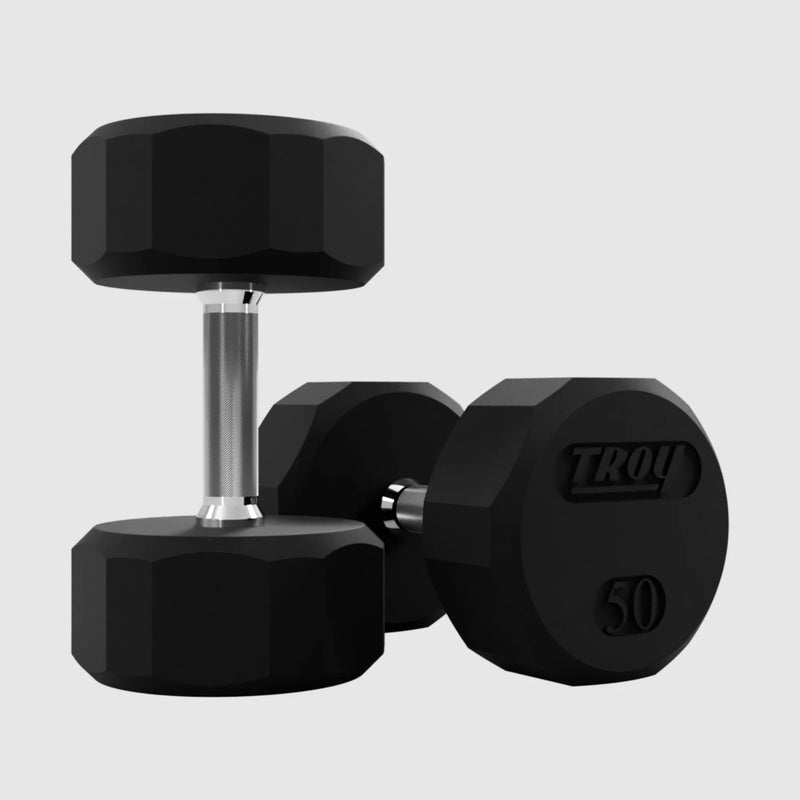 Troy 12 Sided Rubber Dumbbell Set with Vertical Storage Racks (5 - 75lbs.) - Free Weights - Troy VTX