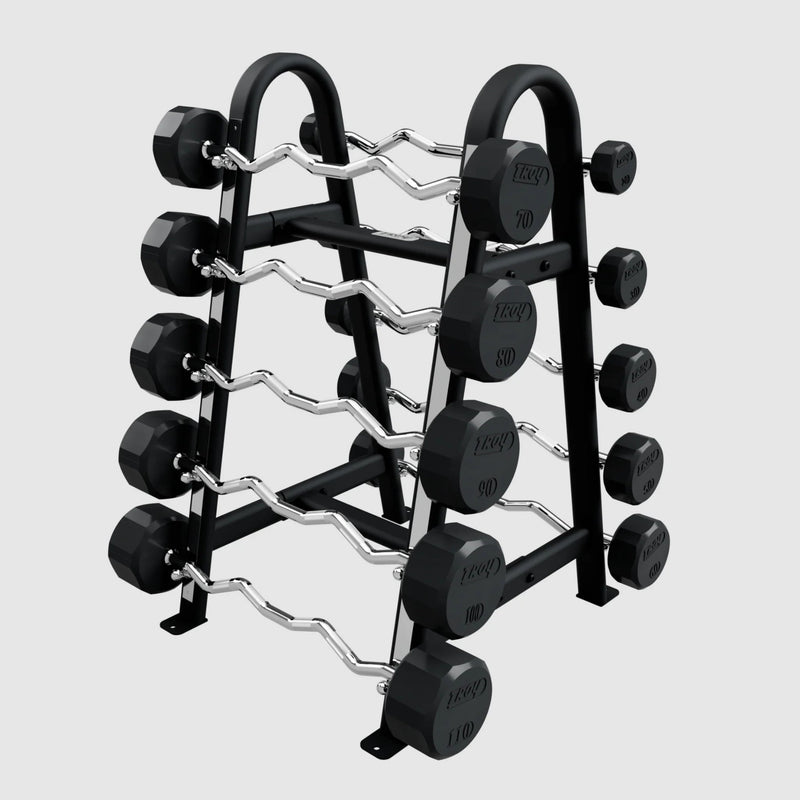 TROY 12 - Sided Rubber (EZ Curl) Barbell Set with Rack (20 - 110 lbs.) - Free Weights - Troy VTX