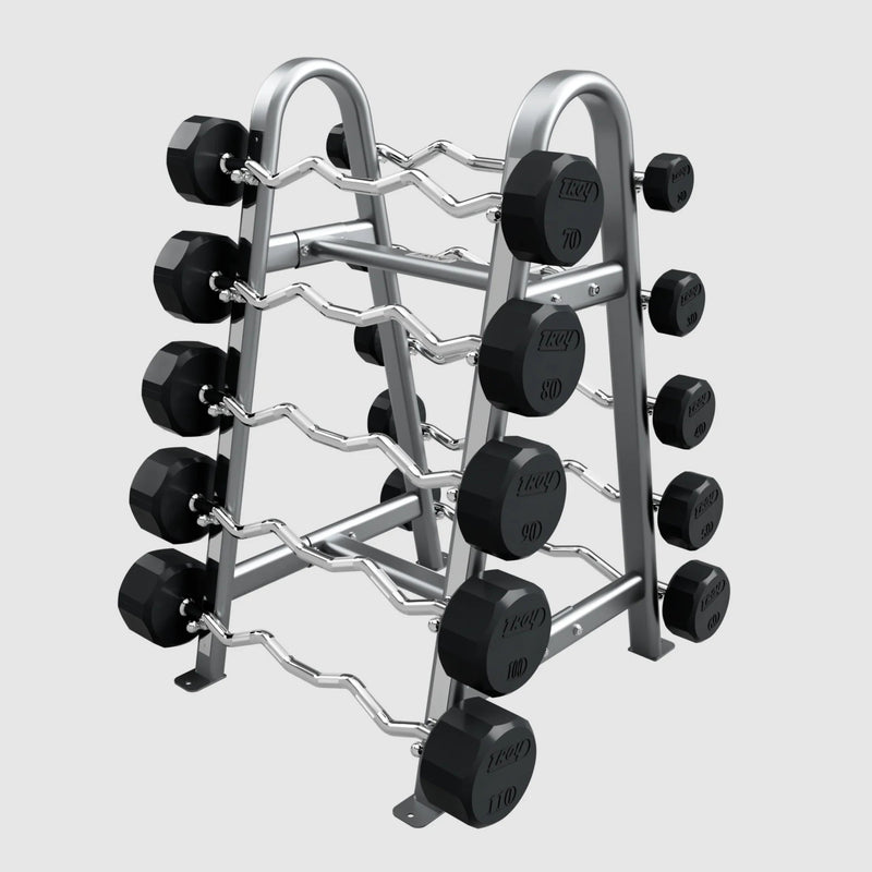 TROY 12 - Sided Rubber (EZ Curl) Barbell Set with Rack (20 - 110 lbs.) - Free Weights - Troy VTX