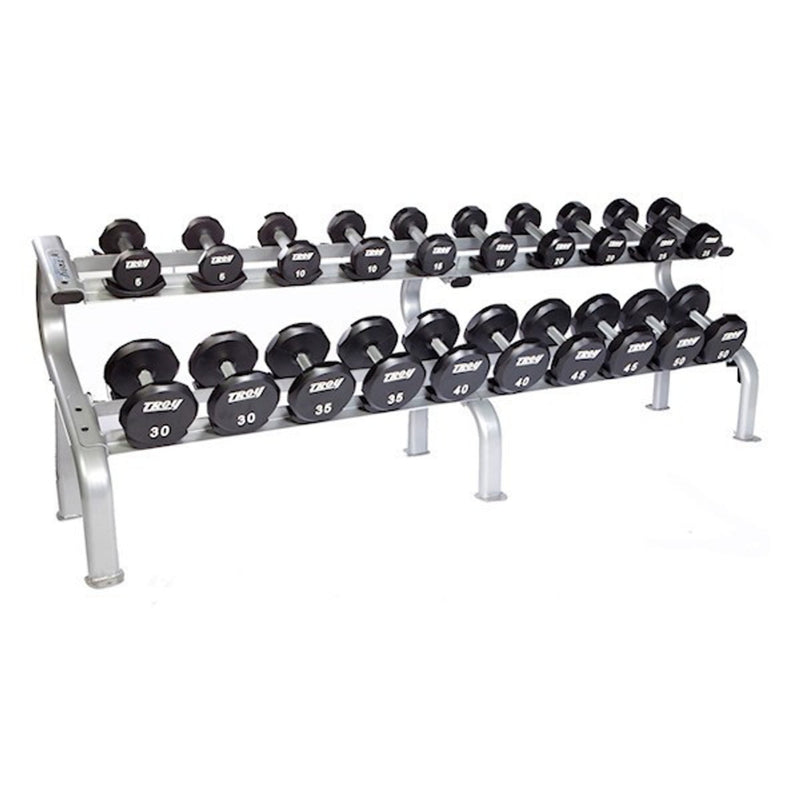 Troy 12 - Sided Urethane Encased Dumbbell Set with storage rack (55 - 100lbs.) - Free Weights - Troy VTX