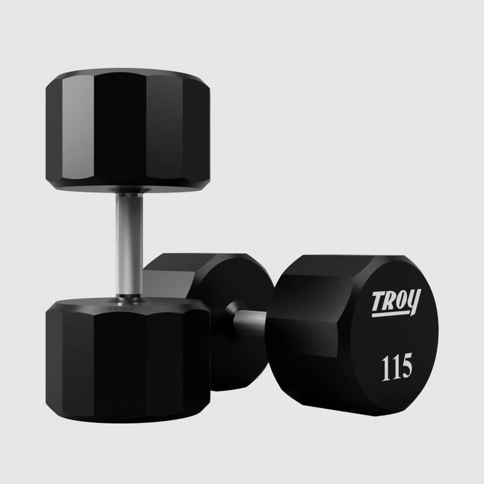 Troy 12 Sided Urethane Encased Dumbbells (105 - 150lbs) - Free Weights - TROY VTX