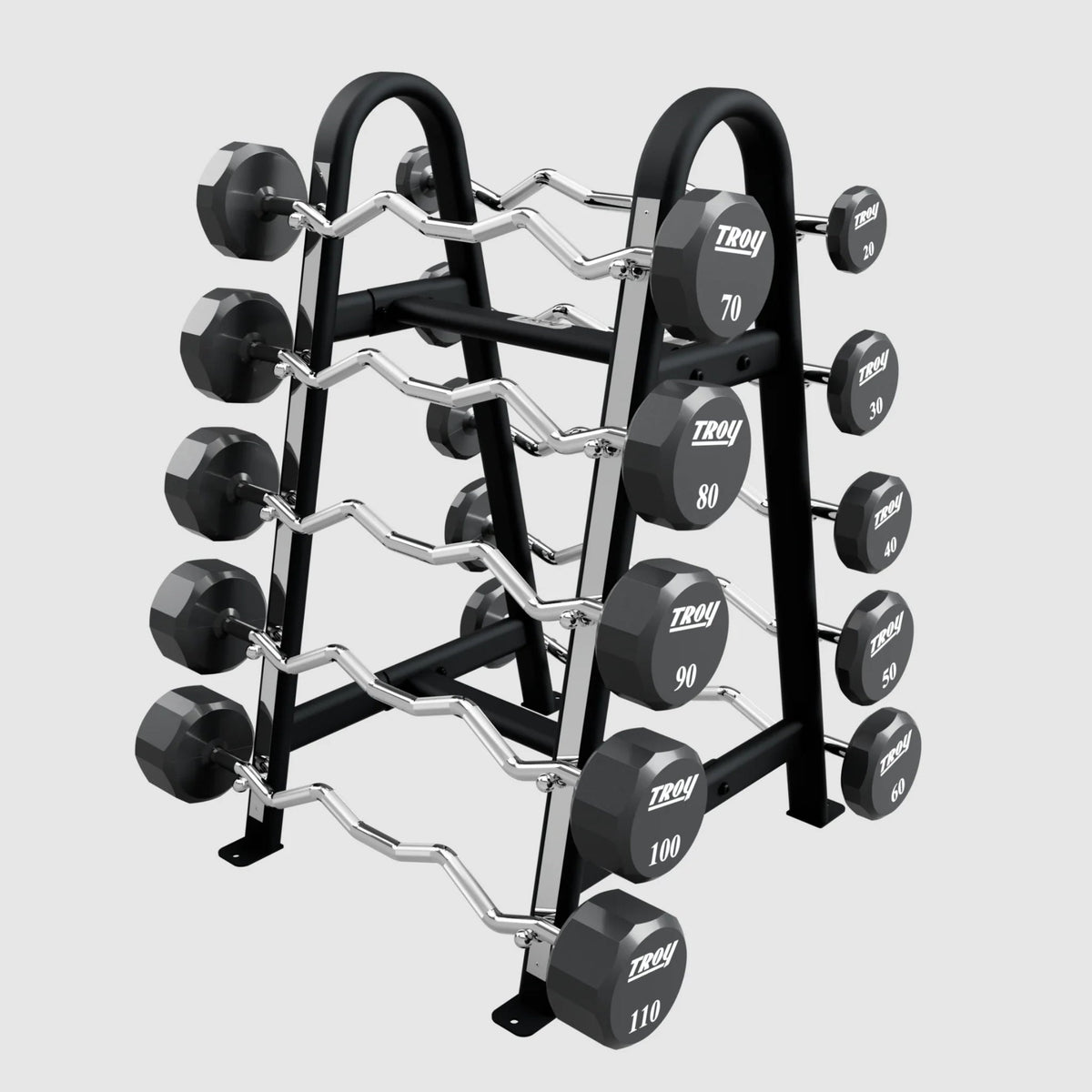 TROY 12 Sided Urethane (EZ Curl) Barbell Set with Rack (20-110 lbs ...