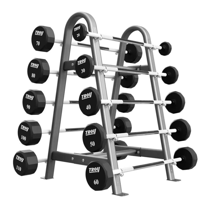 TROY 12 Sided Urethane (Straight Handle) Barbell Set with Rack