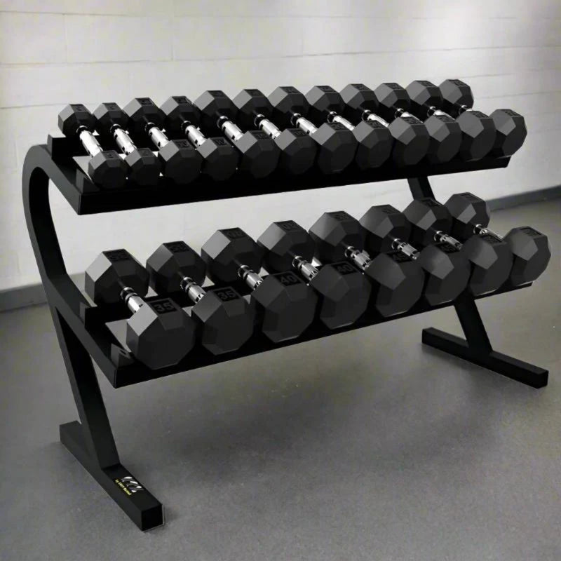 Troy VTX Rubber Dumbbells with Rail Rack (5 - 50 lbs) - Free Weights - Troy VTX
