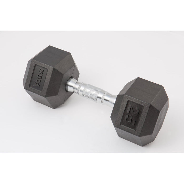 York Rubber Hex Dumbbells with Chrome Ergo Handle - Free Weights - York Barbell