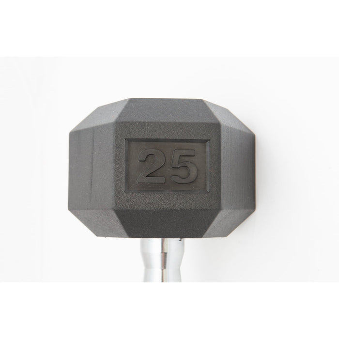 York Rubber Hex Dumbbells with Chrome Ergo Handle - Free Weights - York Barbell