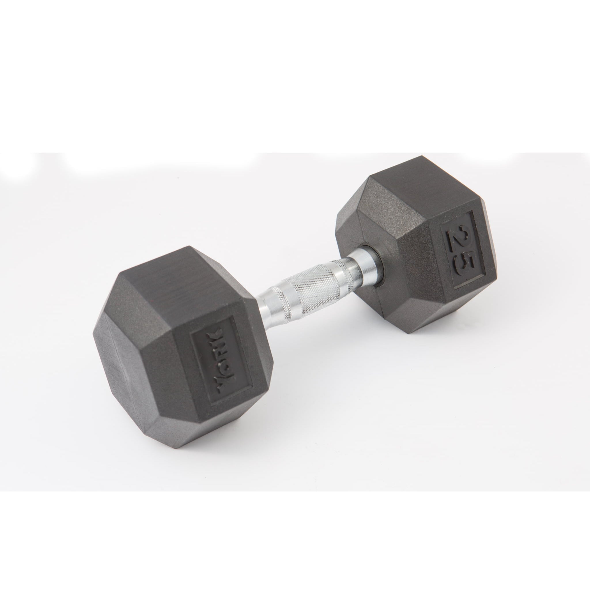York Rubber Hex Dumbbells with Chrome Ergo Handle - Free Weights - York Barbell
